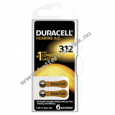 Duracell Hreapparat Batteri DA312 6 Blister